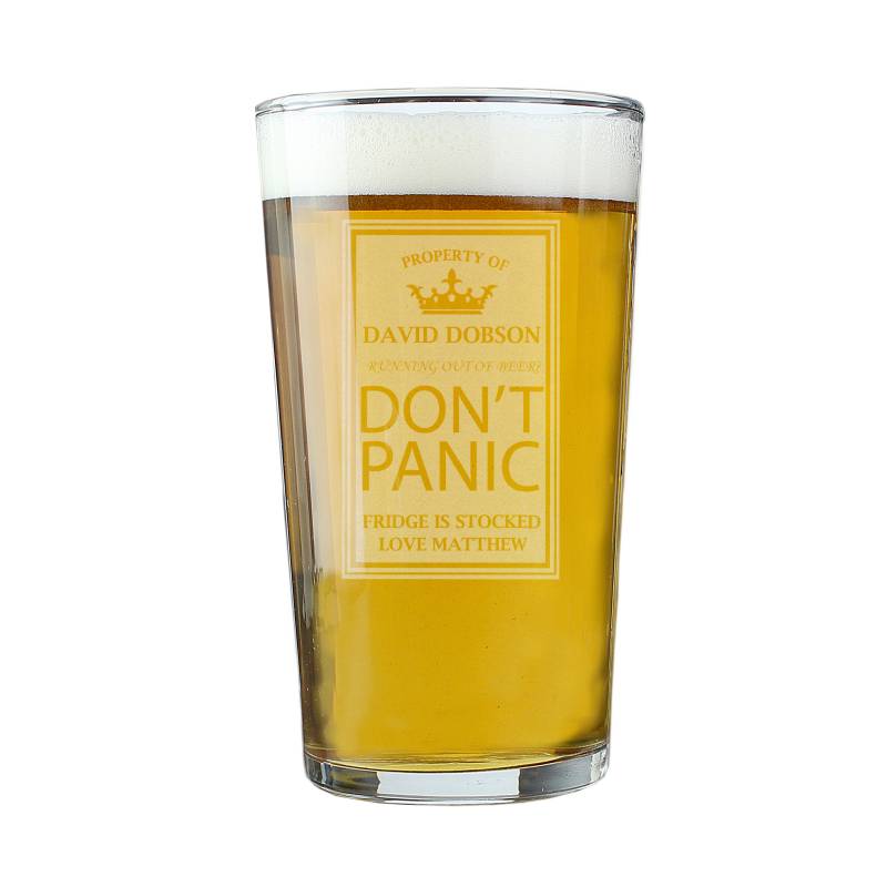 Personalised Dont Panic Pint Glass