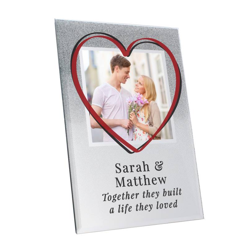 Personalised Heart 4x4 Glitter Glass Photo Frame